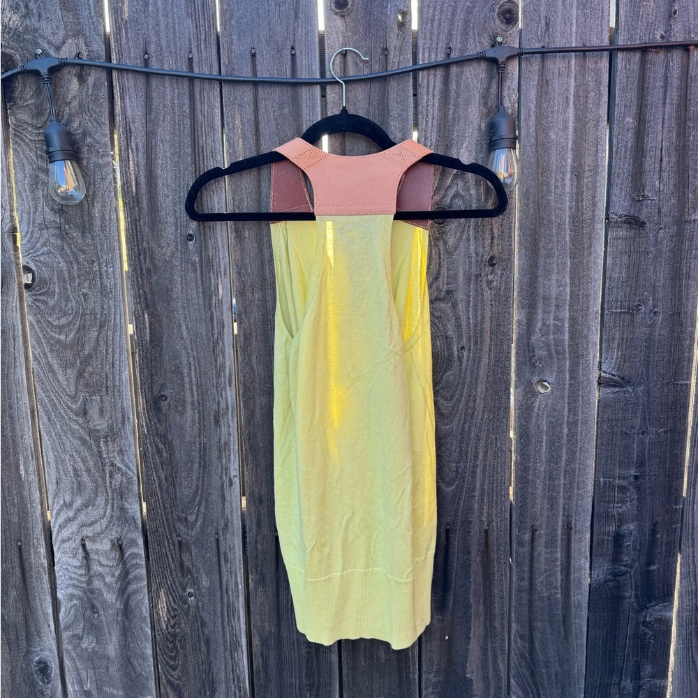 Saks Fifth Avenue 9|15 Yellow Silk and Brown Leather Racerback Faux Wrap Blouse - Picture 5 of 12